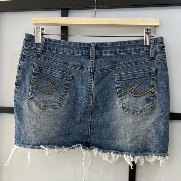 [S] Vintage y2k FWR Distressed Denim Mini Skirt Women’s Coastal Festival Pockets - Picture 4 of 10